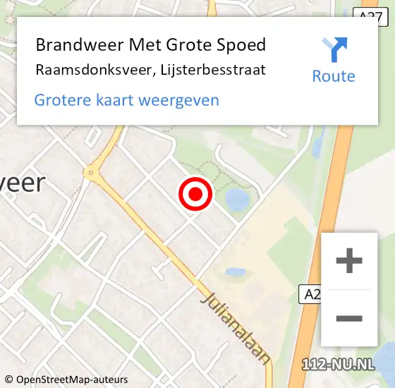 Locatie op kaart van de 112 melding: Brandweer Met Grote Spoed Naar Raamsdonksveer, Lijsterbesstraat op 4 september 2015 18:46