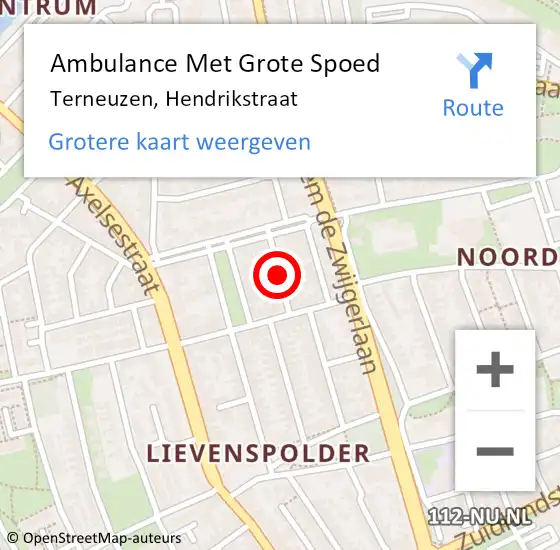 Locatie op kaart van de 112 melding: Ambulance Met Grote Spoed Naar Terneuzen, Hendrikstraat op 4 september 2015 19:08