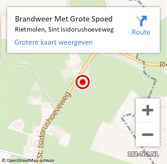 Locatie op kaart van de 112 melding: Brandweer Met Grote Spoed Naar Rietmolen, Sint Isidorushoeveweg op 4 september 2015 19:21