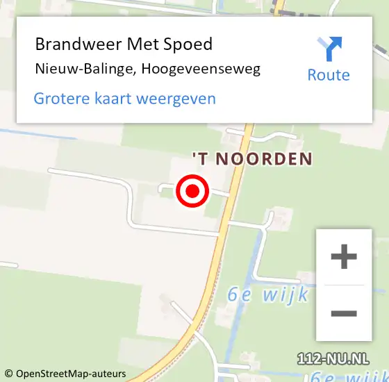 Locatie op kaart van de 112 melding: Brandweer Met Spoed Naar Nieuw-Balinge, Hoogeveenseweg op 4 september 2015 19:26