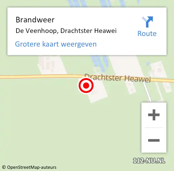 Locatie op kaart van de 112 melding: Brandweer De Veenhoop, Drachtster Heawei op 4 september 2015 19:28