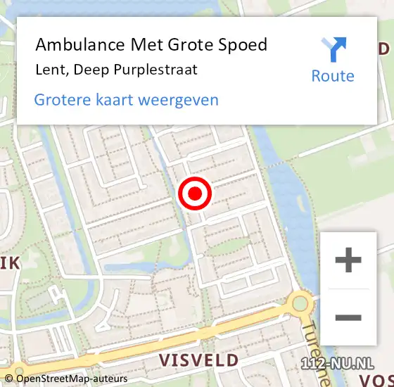 Locatie op kaart van de 112 melding: Ambulance Met Grote Spoed Naar Lent, Deep Purplestraat op 4 september 2015 20:23