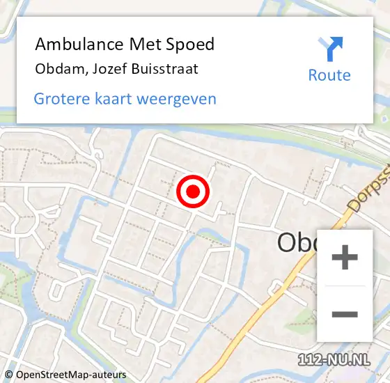 Locatie op kaart van de 112 melding: Ambulance Met Spoed Naar Obdam, Jozef Buisstraat op 4 september 2015 20:54