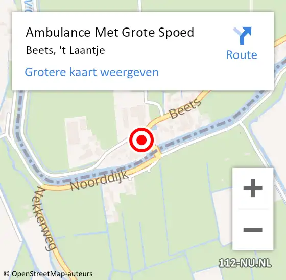 Locatie op kaart van de 112 melding: Ambulance Met Grote Spoed Naar Beets, 't Laantje op 4 september 2015 21:35