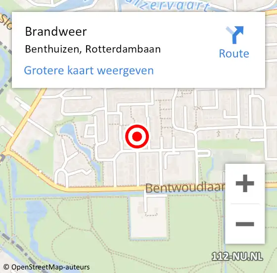 Locatie op kaart van de 112 melding: Brandweer Benthuizen, Rotterdambaan op 4 september 2015 21:36