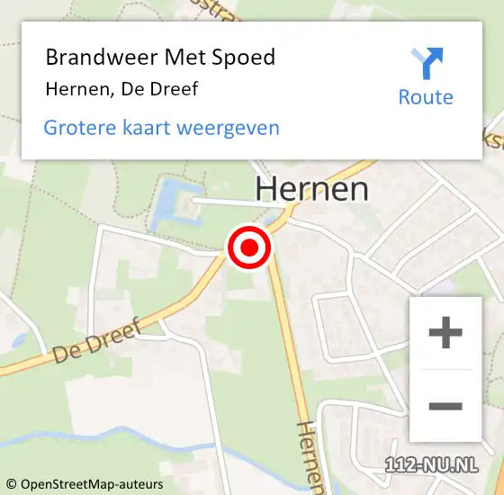 Locatie op kaart van de 112 melding: Brandweer Met Spoed Naar Hernen, De Dreef op 4 september 2015 22:00