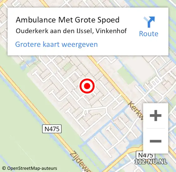 Locatie op kaart van de 112 melding: Ambulance Met Grote Spoed Naar Ouderkerk aan den IJssel, Vinkenhof op 5 september 2015 01:48