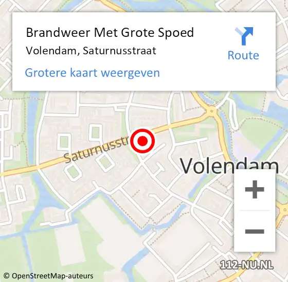 Locatie op kaart van de 112 melding: Brandweer Met Grote Spoed Naar Volendam, Saturnusstraat op 5 september 2015 02:19