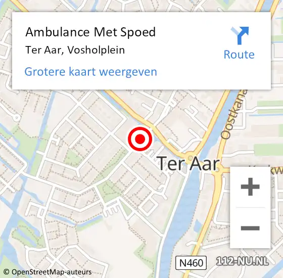 Locatie op kaart van de 112 melding: Ambulance Met Spoed Naar Ter Aar, Vosholplein op 5 september 2015 03:53