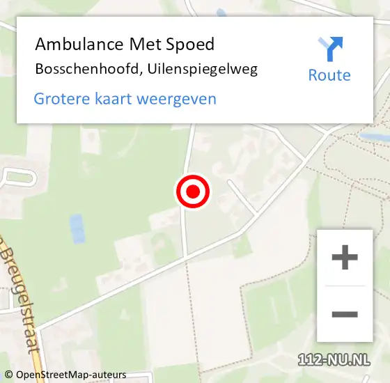 Locatie op kaart van de 112 melding: Ambulance Met Spoed Naar Bosschenhoofd, Uilenspiegelweg op 5 september 2015 03:57