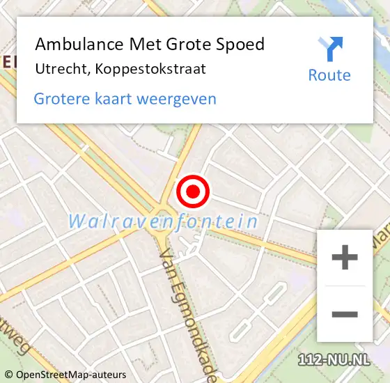 Locatie op kaart van de 112 melding: Ambulance Met Grote Spoed Naar Utrecht, Koppestokstraat op 5 september 2015 06:57