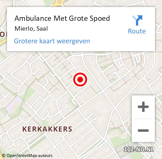 Locatie op kaart van de 112 melding: Ambulance Met Grote Spoed Naar Mierlo, Saal op 5 september 2015 07:31