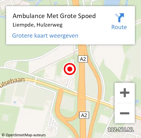 Locatie op kaart van de 112 melding: Ambulance Met Grote Spoed Naar Liempde, Hulzerweg op 5 september 2015 09:02