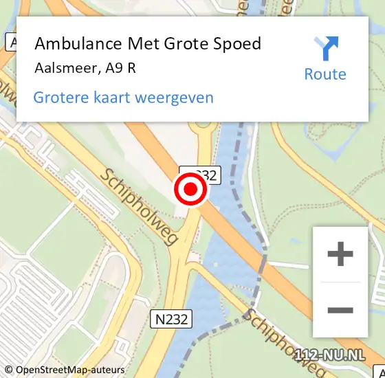 Locatie op kaart van de 112 melding: Ambulance Met Grote Spoed Naar Aalsmeer, A9 R op 5 september 2015 09:13