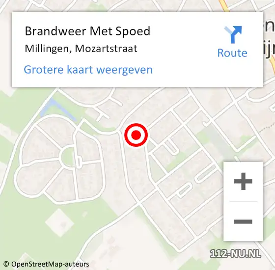 Locatie op kaart van de 112 melding: Brandweer Met Spoed Naar Millingen, Mozartstraat op 5 september 2015 09:32