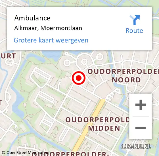 Locatie op kaart van de 112 melding: Ambulance Alkmaar, Moermontlaan op 5 september 2015 10:05