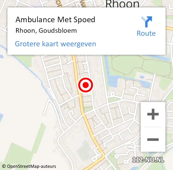 Locatie op kaart van de 112 melding: Ambulance Met Spoed Naar Rhoon, Goudsbloem op 5 september 2015 10:26