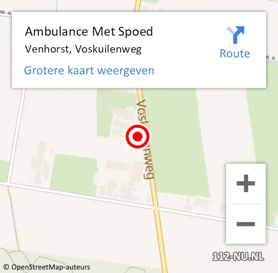 Locatie op kaart van de 112 melding: Ambulance Met Spoed Naar Venhorst, Voskuilenweg op 5 september 2015 12:03