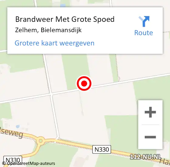 Locatie op kaart van de 112 melding: Brandweer Met Grote Spoed Naar Zelhem, Bielemansdijk op 5 september 2015 12:14