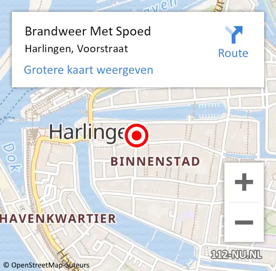 Locatie op kaart van de 112 melding: Brandweer Met Spoed Naar Harlingen, Voorstraat op 5 september 2015 12:16