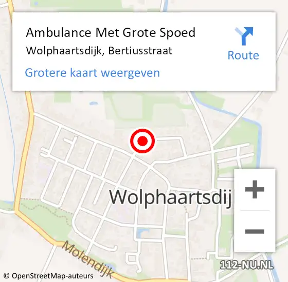 Locatie op kaart van de 112 melding: Ambulance Met Grote Spoed Naar Wolphaartsdijk, Bertiusstraat op 5 september 2015 13:37