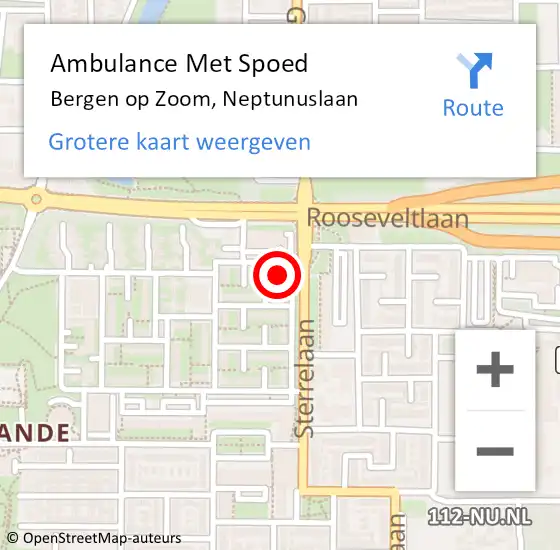 Locatie op kaart van de 112 melding: Ambulance Met Spoed Naar Bergen op Zoom, Neptunuslaan op 5 september 2015 13:42