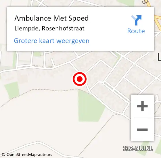 Locatie op kaart van de 112 melding: Ambulance Met Spoed Naar Liempde, Rosenhofstraat op 5 september 2015 14:26