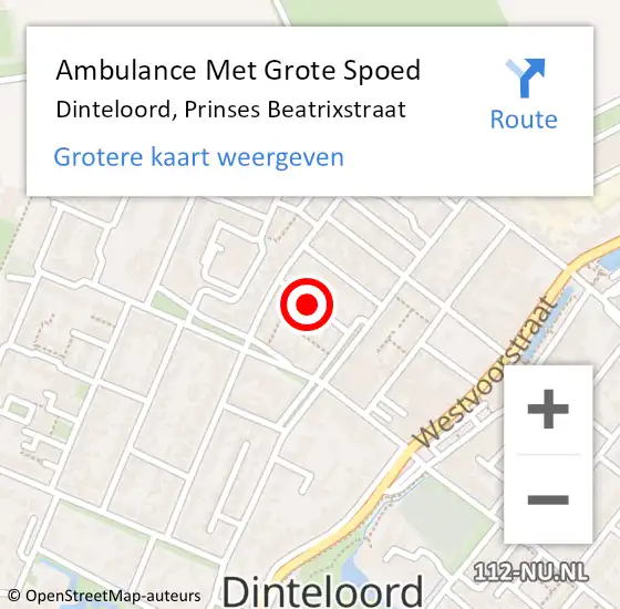 Locatie op kaart van de 112 melding: Ambulance Met Grote Spoed Naar Dinteloord, Prinses Beatrixstraat op 5 september 2015 15:03