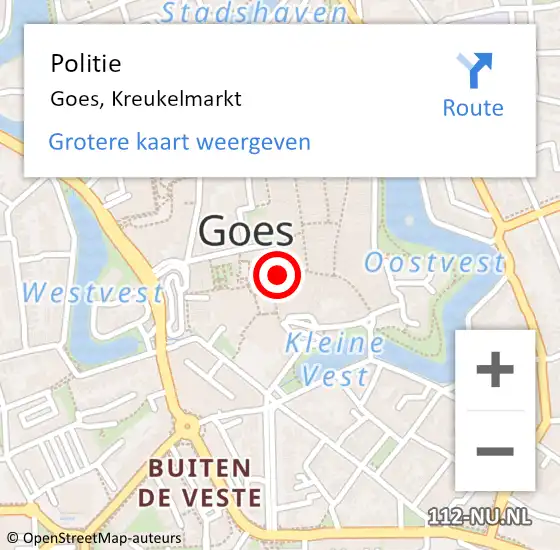 Locatie op kaart van de 112 melding: Politie Goes, Kreukelmarkt op 5 september 2015 16:38