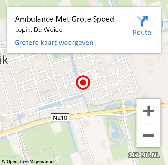 Locatie op kaart van de 112 melding: Ambulance Met Grote Spoed Naar Lopik, De Weide op 5 september 2015 18:34