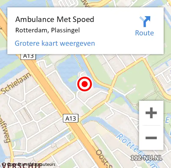 Locatie op kaart van de 112 melding: Ambulance Met Spoed Naar Rotterdam, Plassingel op 5 september 2015 20:13