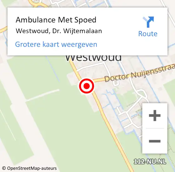 Locatie op kaart van de 112 melding: Ambulance Met Spoed Naar Westwoud, Dr. Wijtemalaan op 5 september 2015 20:31