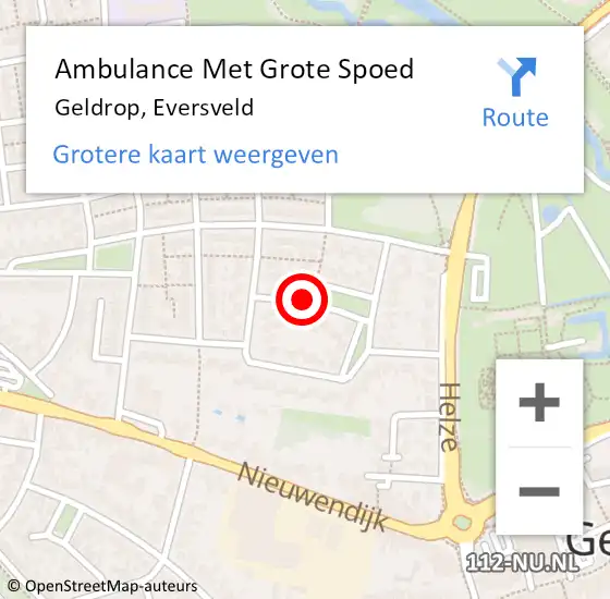 Locatie op kaart van de 112 melding: Ambulance Met Grote Spoed Naar Geldrop, Eversveld op 5 september 2015 20:42