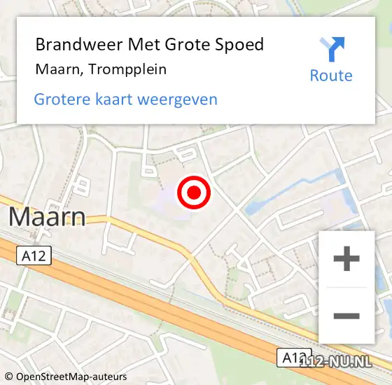 Locatie op kaart van de 112 melding: Brandweer Met Grote Spoed Naar Maarn, Trompplein op 6 september 2015 00:17