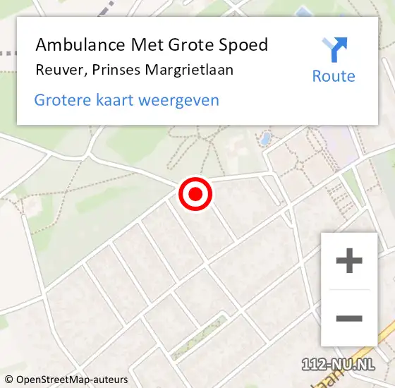 Locatie op kaart van de 112 melding: Ambulance Met Grote Spoed Naar Reuver, Prinses Margrietlaan op 6 september 2015 00:58