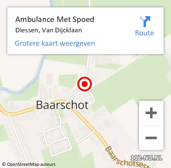 Locatie op kaart van de 112 melding: Ambulance Met Spoed Naar Diessen, Van Dijcklaan op 6 september 2015 01:39