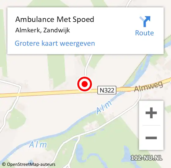 Locatie op kaart van de 112 melding: Ambulance Met Spoed Naar Almkerk, Zandwijk op 6 september 2015 02:39