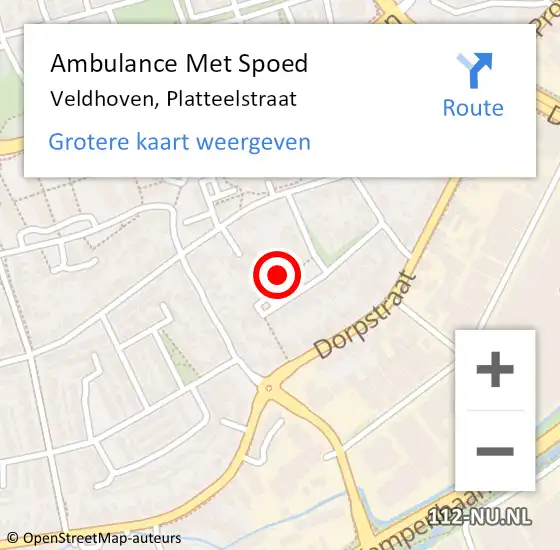 Locatie op kaart van de 112 melding: Ambulance Met Spoed Naar Veldhoven, Platteelstraat op 6 september 2015 04:00