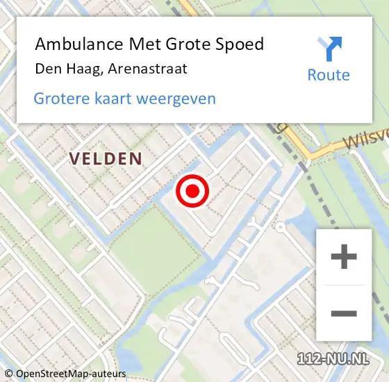 Locatie op kaart van de 112 melding: Ambulance Met Grote Spoed Naar Den Haag, Arenastraat op 6 september 2015 06:46