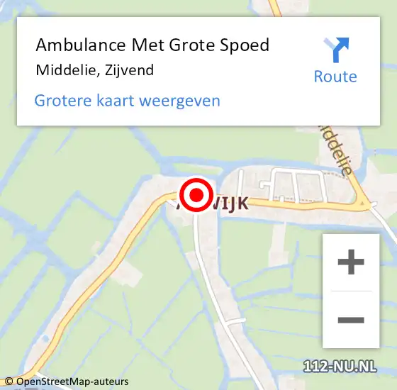 Locatie op kaart van de 112 melding: Ambulance Met Grote Spoed Naar Middelie, Zijvend op 6 september 2015 07:00