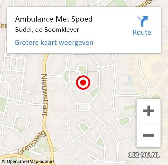 Locatie op kaart van de 112 melding: Ambulance Met Spoed Naar Budel, de Boomklever op 6 september 2015 08:09