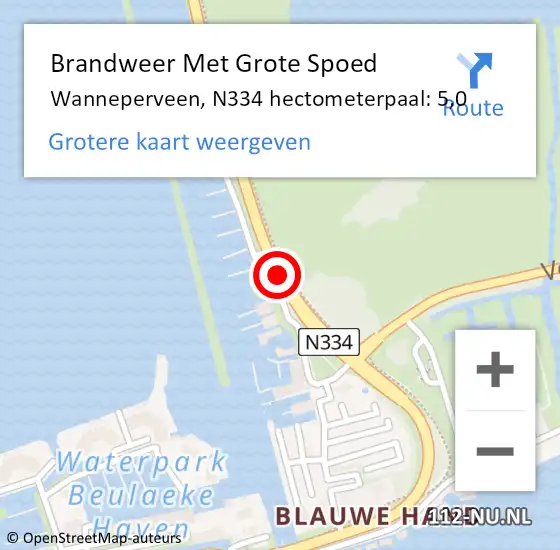 Locatie op kaart van de 112 melding: Brandweer Met Grote Spoed Naar Wanneperveen, N334 hectometerpaal: 5,0 op 6 september 2015 09:42