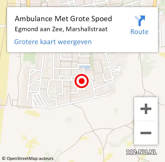 Locatie op kaart van de 112 melding: Ambulance Met Grote Spoed Naar Egmond aan Zee, Marshallstraat op 6 september 2015 09:44