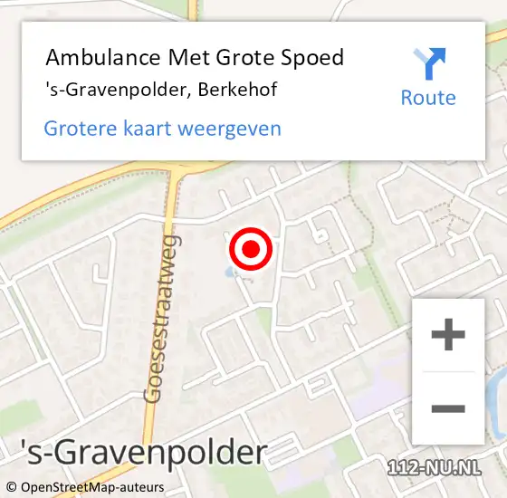 Locatie op kaart van de 112 melding: Ambulance Met Grote Spoed Naar 's-Gravenpolder, Berkehof op 6 september 2015 09:44