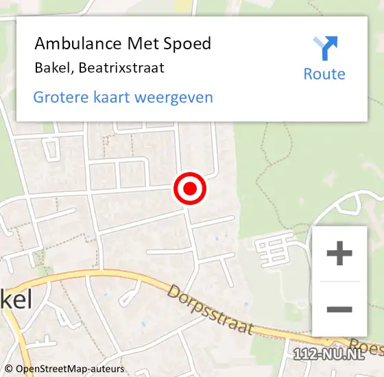 Locatie op kaart van de 112 melding: Ambulance Met Spoed Naar Bakel, Beatrixstraat op 6 september 2015 11:03