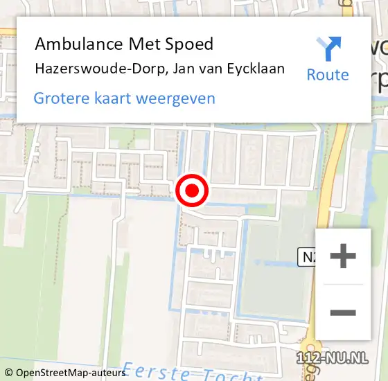 Locatie op kaart van de 112 melding: Ambulance Met Spoed Naar Hazerswoude-Dorp, Jan van Eycklaan op 6 september 2015 11:51