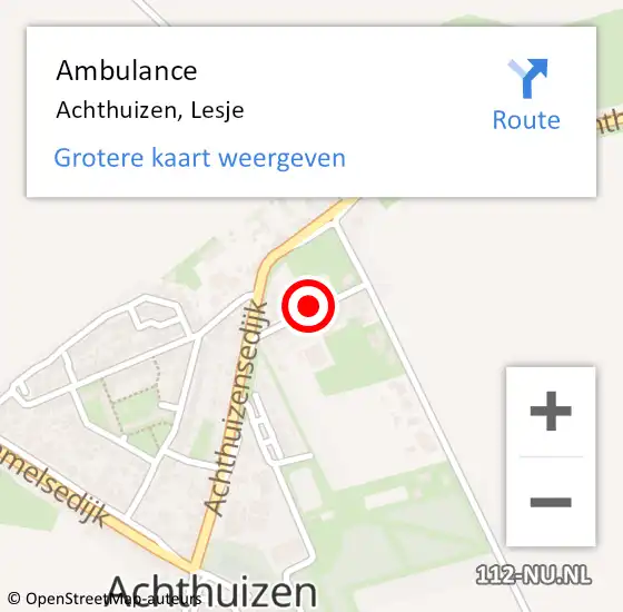 Locatie op kaart van de 112 melding: Ambulance Achthuizen, Lesje op 6 september 2015 12:38