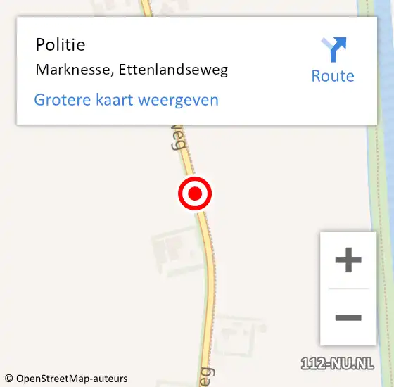 Locatie op kaart van de 112 melding: Politie Marknesse, Ettenlandseweg op 6 september 2015 13:08