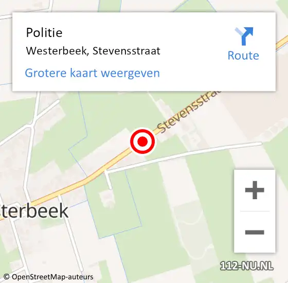Locatie op kaart van de 112 melding: Politie Westerbeek, Stevensstraat op 6 september 2015 14:45