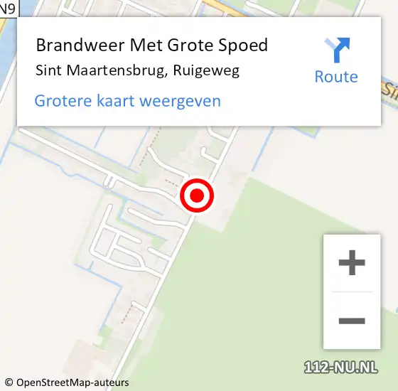 Locatie op kaart van de 112 melding: Brandweer Met Grote Spoed Naar Sint Maartensbrug, Ruigeweg op 6 september 2015 15:27